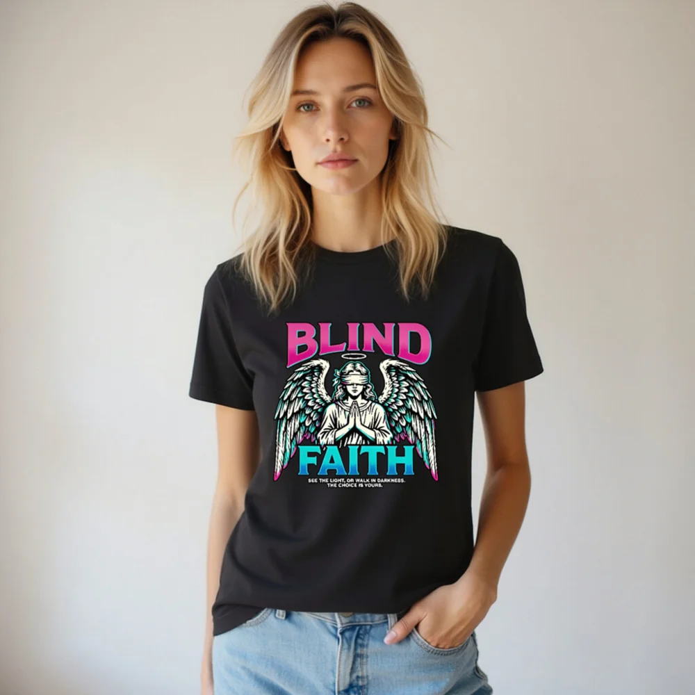Blind Faith Unisex T-Shirt – Graphic Tee with Angel Design - Image 7