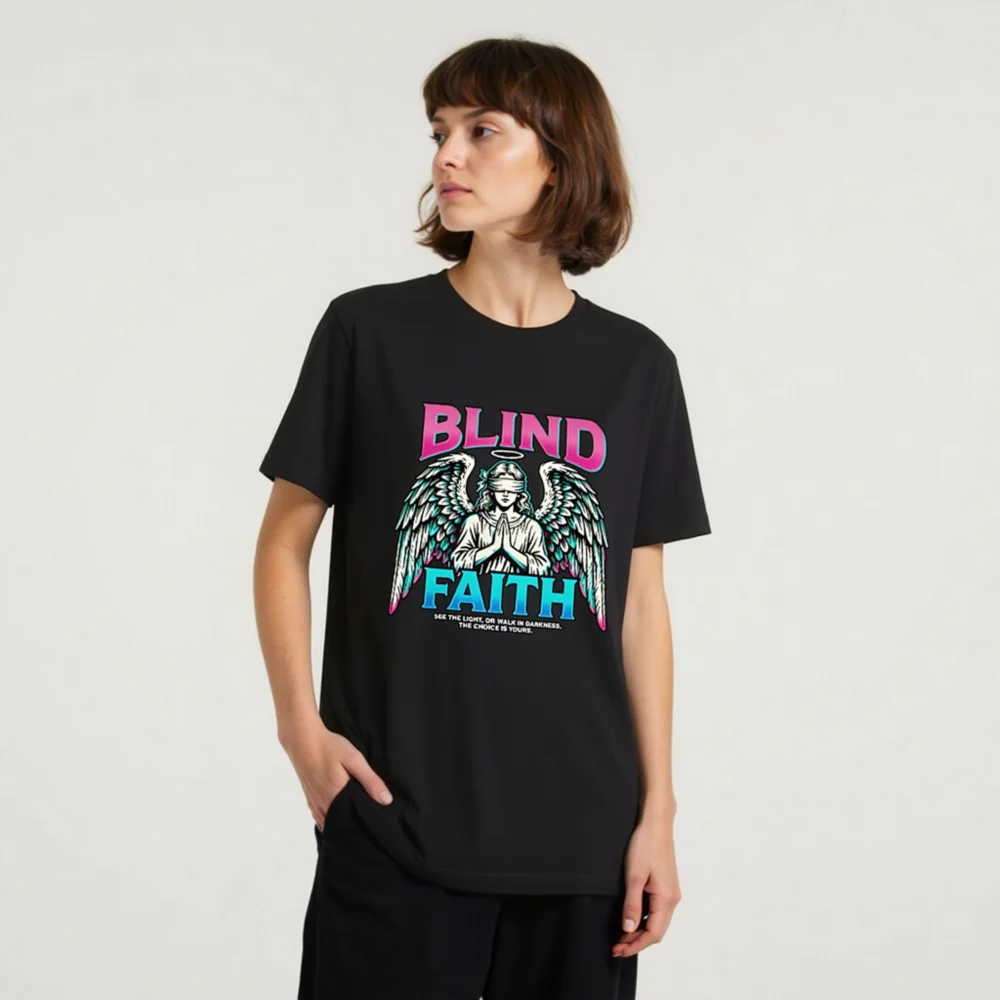 Blind Faith Unisex T-Shirt – Graphic Tee with Angel Design - Image 8