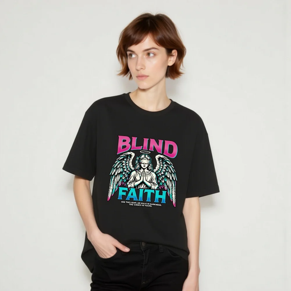 Blind Faith Unisex T-Shirt – Graphic Tee with Angel Design - Image 9
