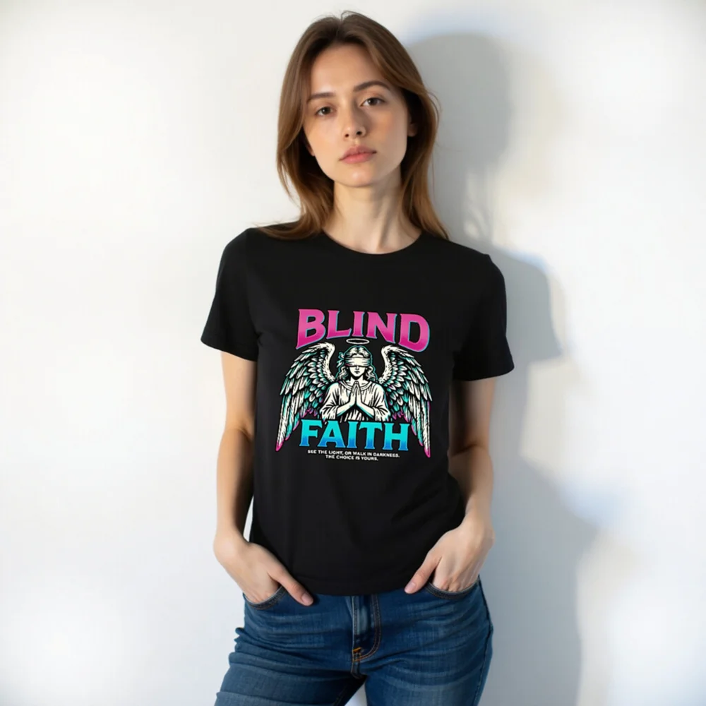 Blind Faith Unisex T-Shirt – Graphic Tee with Angel Design - Image 10