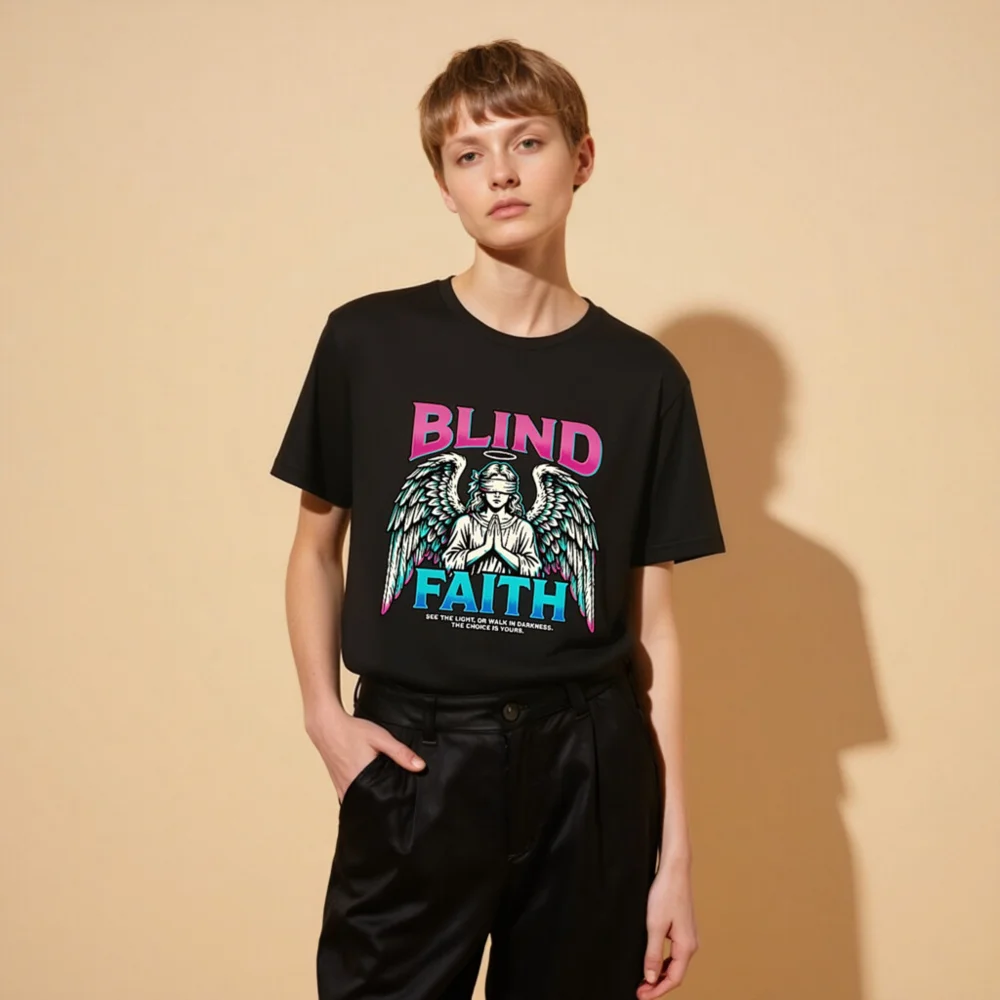Blind Faith Unisex T-Shirt – Graphic Tee with Angel Design - Image 11