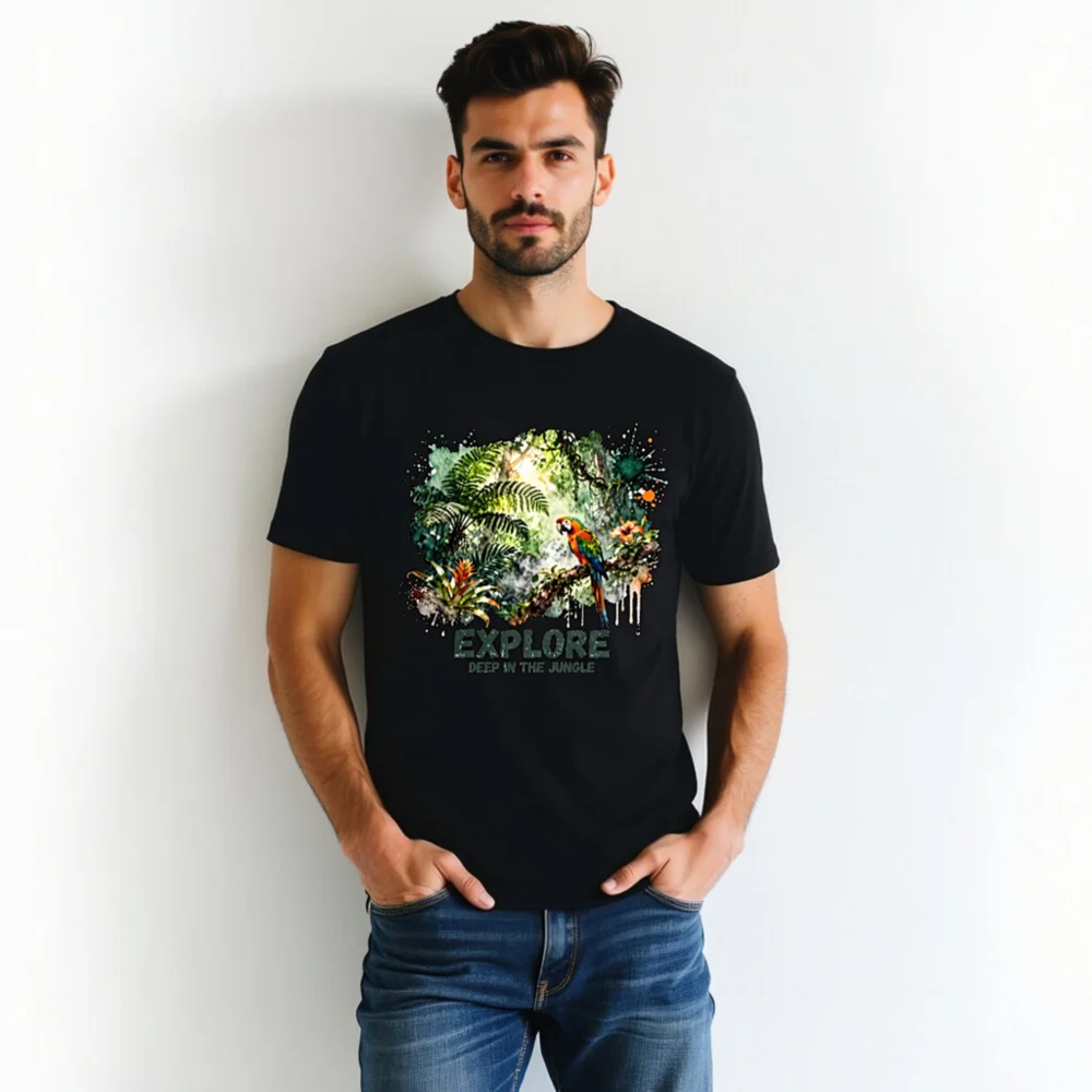 Explore Deep in the Jungle Unisex T-Shirt – Tropical Parrot Print - Image 5