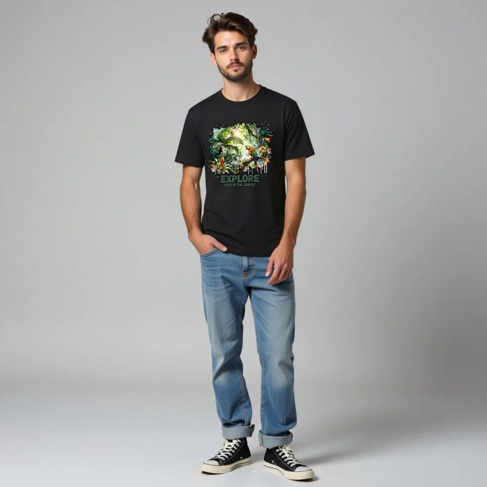Explore Deep in the Jungle Unisex T-Shirt – Tropical Parrot Print - Image 6