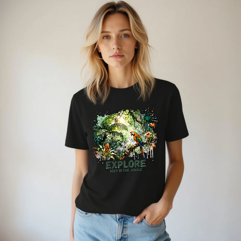 Explore Deep in the Jungle Unisex T-Shirt – Tropical Parrot Print - Image 7
