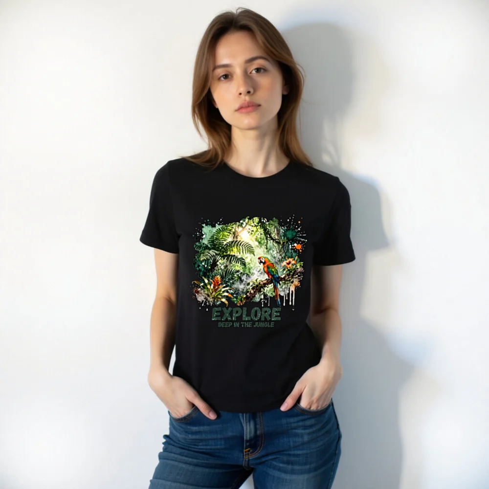 Explore Deep in the Jungle Unisex T-Shirt – Tropical Parrot Print - Image 10