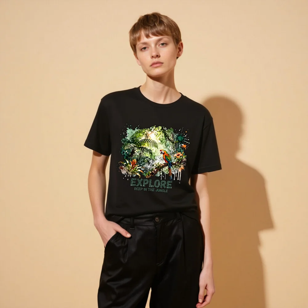 Explore Deep in the Jungle Unisex T-Shirt – Tropical Parrot Print - Image 11