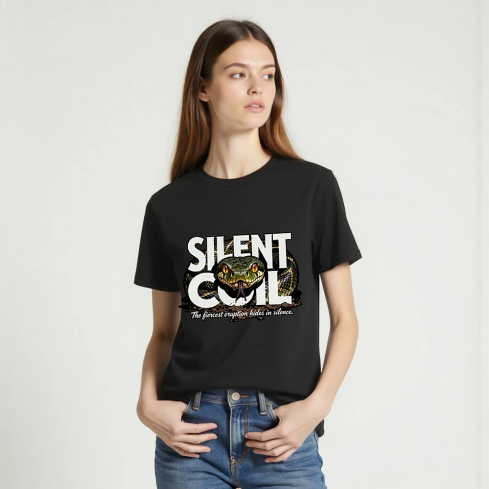 Silent Coil Unisex Organic Cotton T-Shirt – Snake Graphic Tee - Image 2