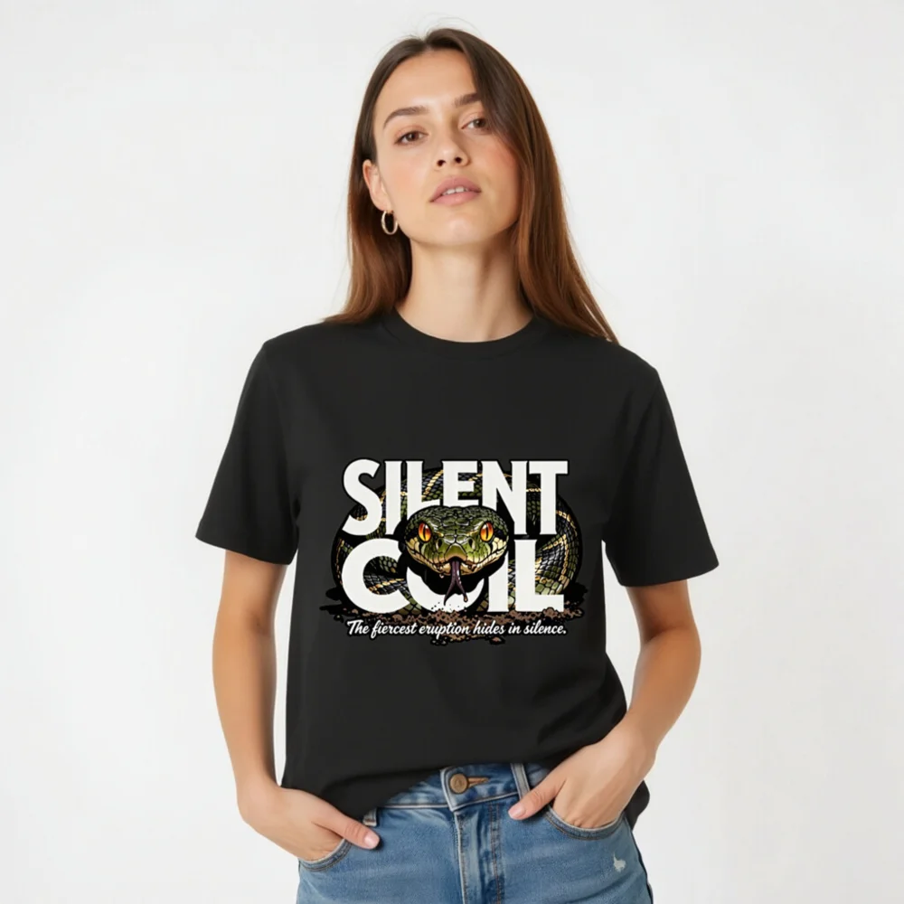 Silent Coil Unisex Organic Cotton T-Shirt – Snake Graphic Tee - Image 3