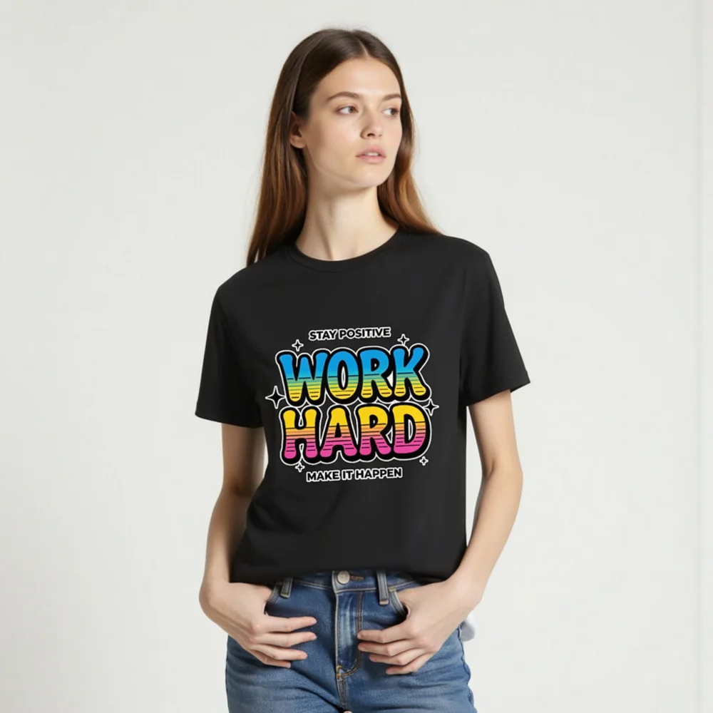 Work Hard Stay Positive T-Shirt – Unisex Organic Cotton Tee - Image 2