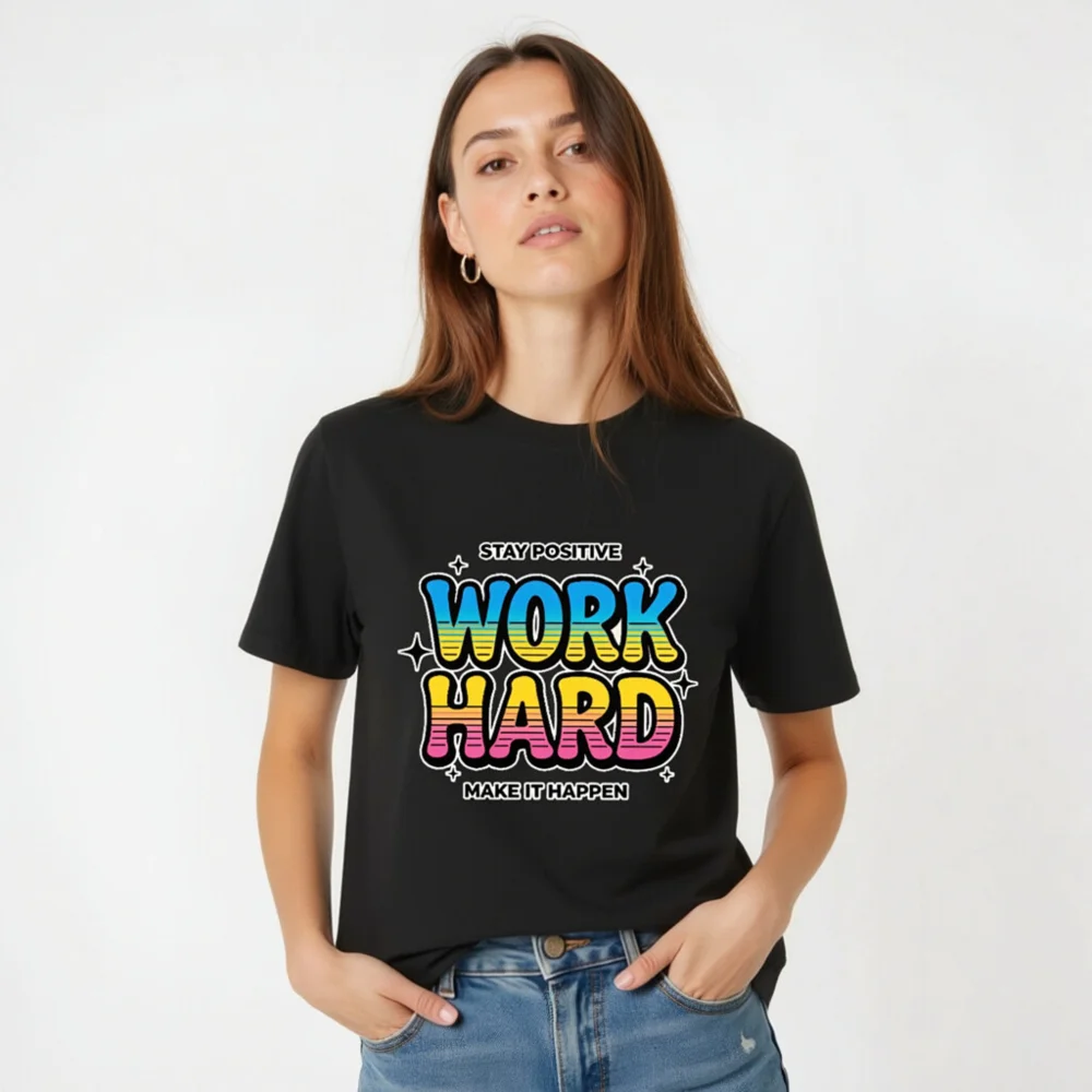 Work Hard Stay Positive T-Shirt – Unisex Organic Cotton Tee - Image 3