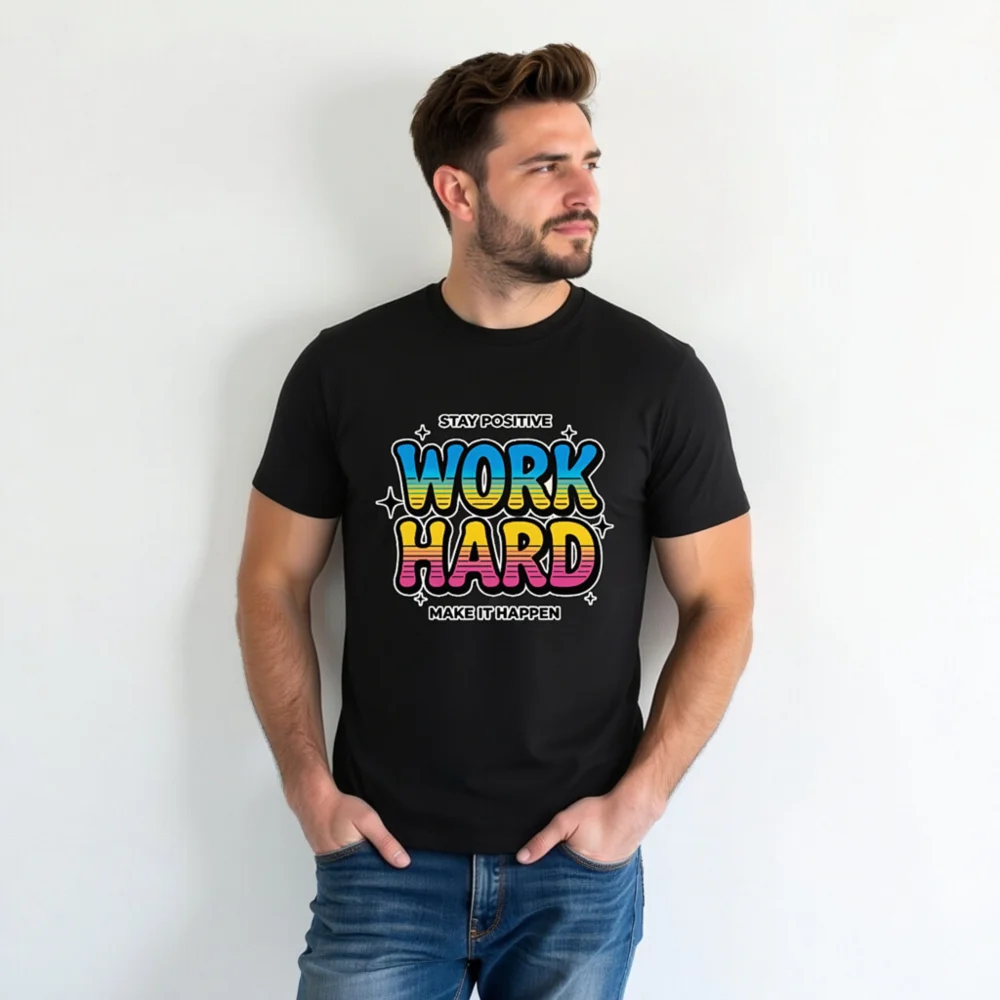 Work Hard Stay Positive T-Shirt – Unisex Organic Cotton Tee - Image 4