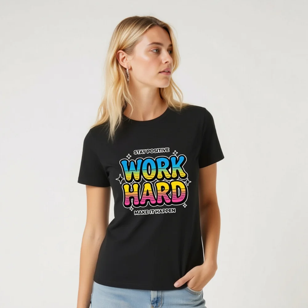 Work Hard Stay Positive T-Shirt – Unisex Organic Cotton Tee - Image 6