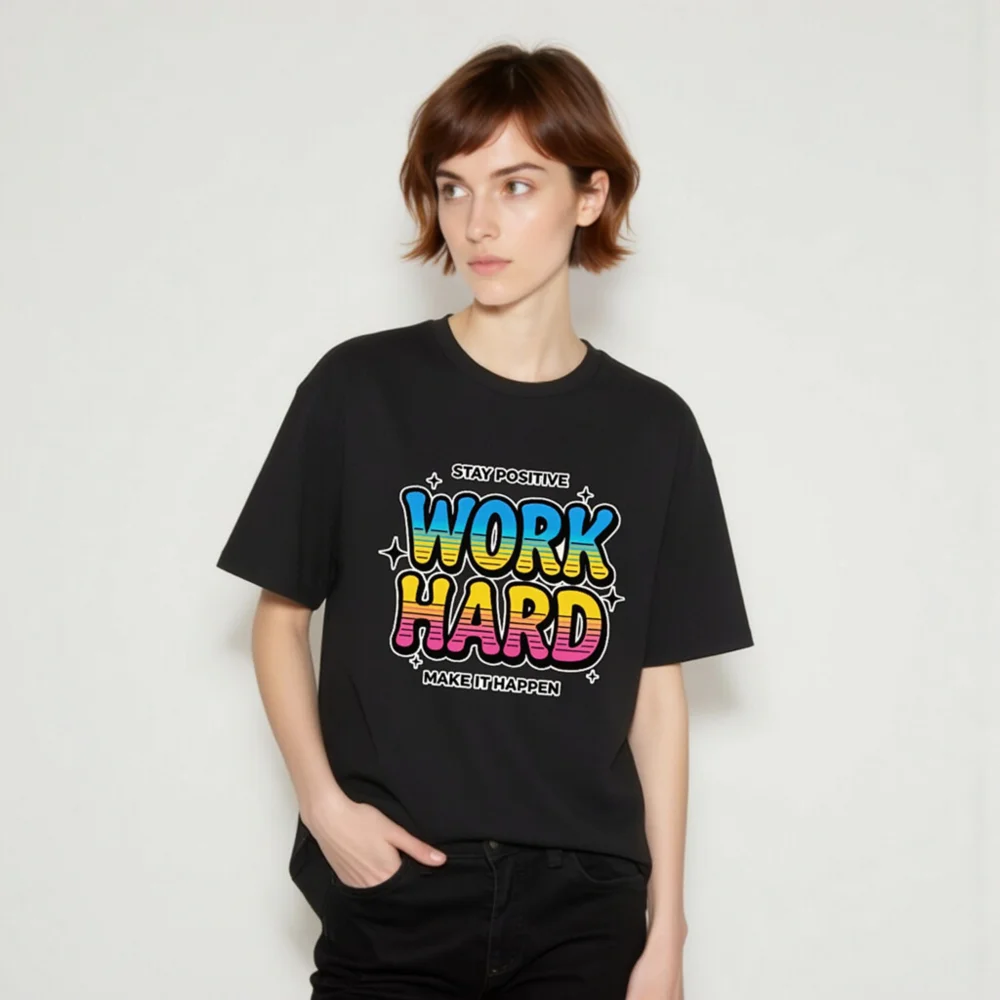 Work Hard Stay Positive T-Shirt – Unisex Organic Cotton Tee - Image 7
