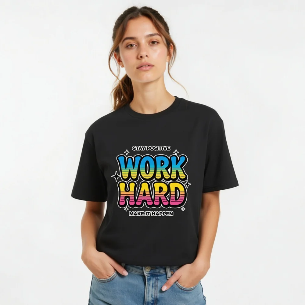 Work Hard Stay Positive T-Shirt – Unisex Organic Cotton Tee - Image 8