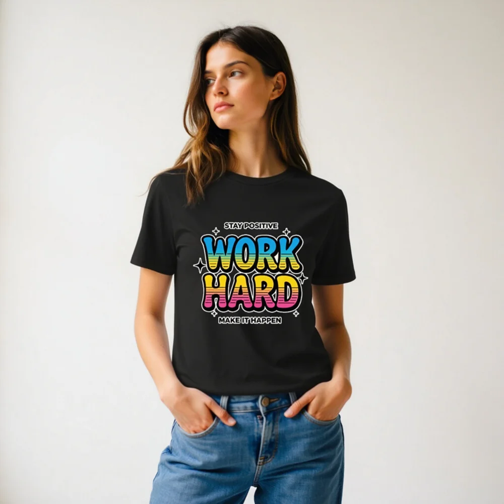 Work Hard Stay Positive T-Shirt – Unisex Organic Cotton Tee - Image 9