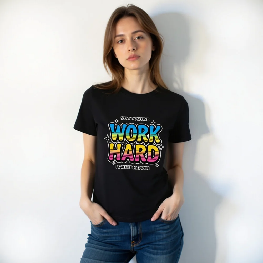 Work Hard Stay Positive T-Shirt – Unisex Organic Cotton Tee - Image 10