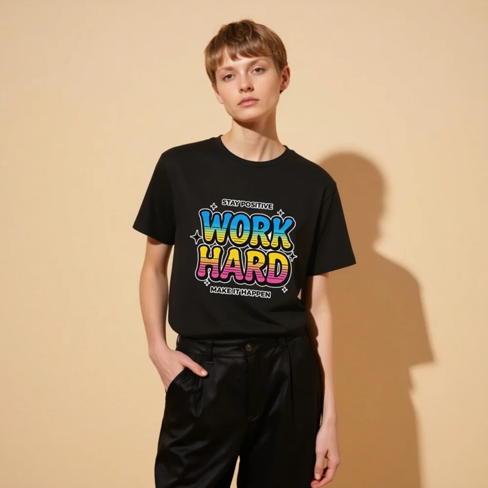 Work Hard Stay Positive T-Shirt – Unisex Organic Cotton Tee - Image 11