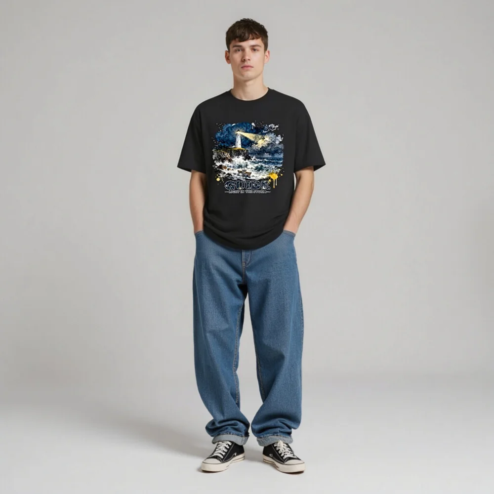 Unisex Organic Cotton T-Shirt – Lighthouse 'Guide: Light in the Storm' Graphic Tee - Image 5