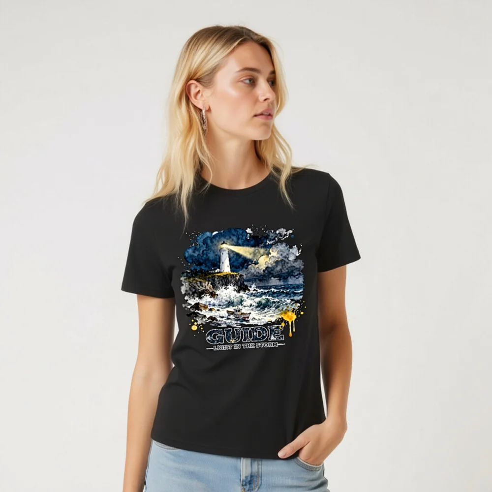 Unisex Organic Cotton T-Shirt – Lighthouse 'Guide: Light in the Storm' Graphic Tee - Image 6