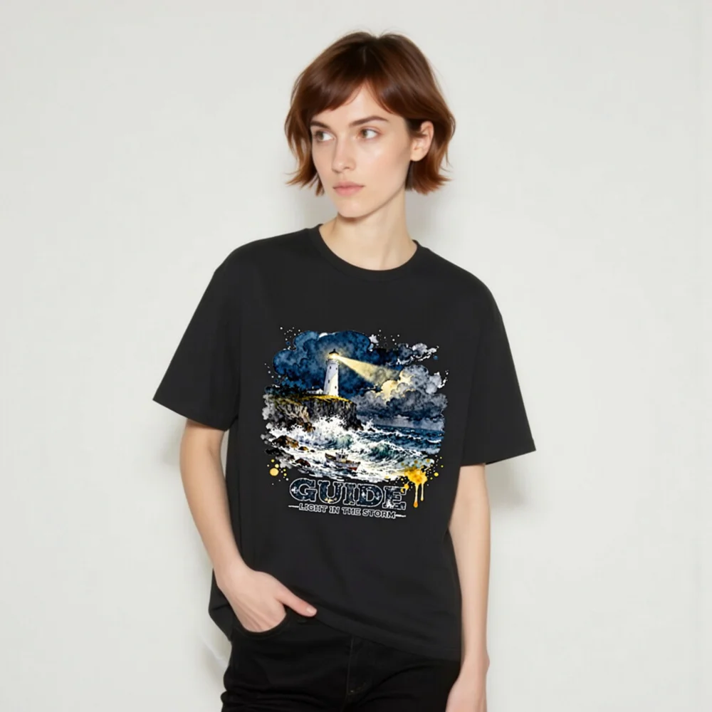 Unisex Organic Cotton T-Shirt – Lighthouse 'Guide: Light in the Storm' Graphic Tee - Image 7