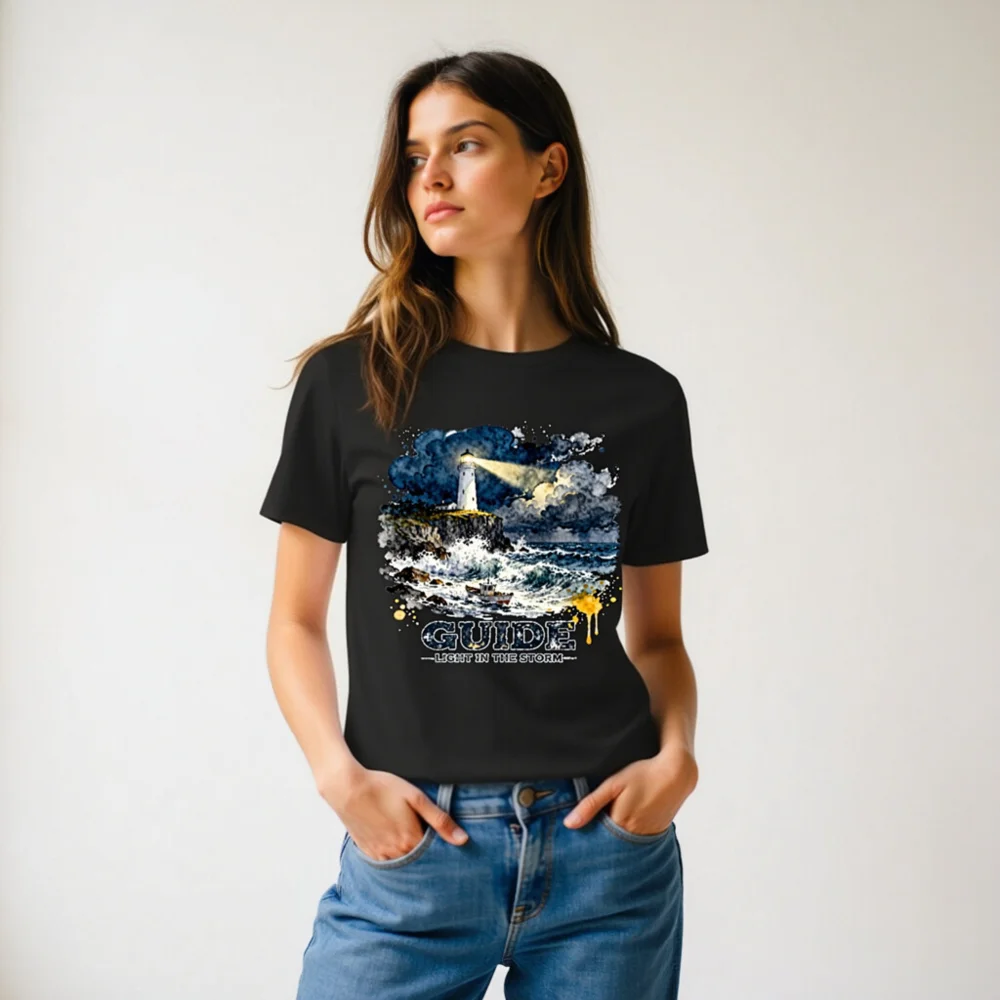 Unisex Organic Cotton T-Shirt – Lighthouse 'Guide: Light in the Storm' Graphic Tee - Image 9