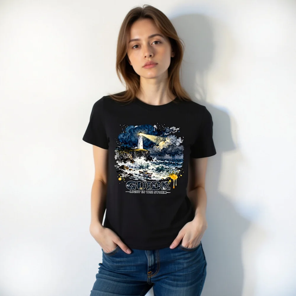 Unisex Organic Cotton T-Shirt – Lighthouse 'Guide: Light in the Storm' Graphic Tee - Image 10