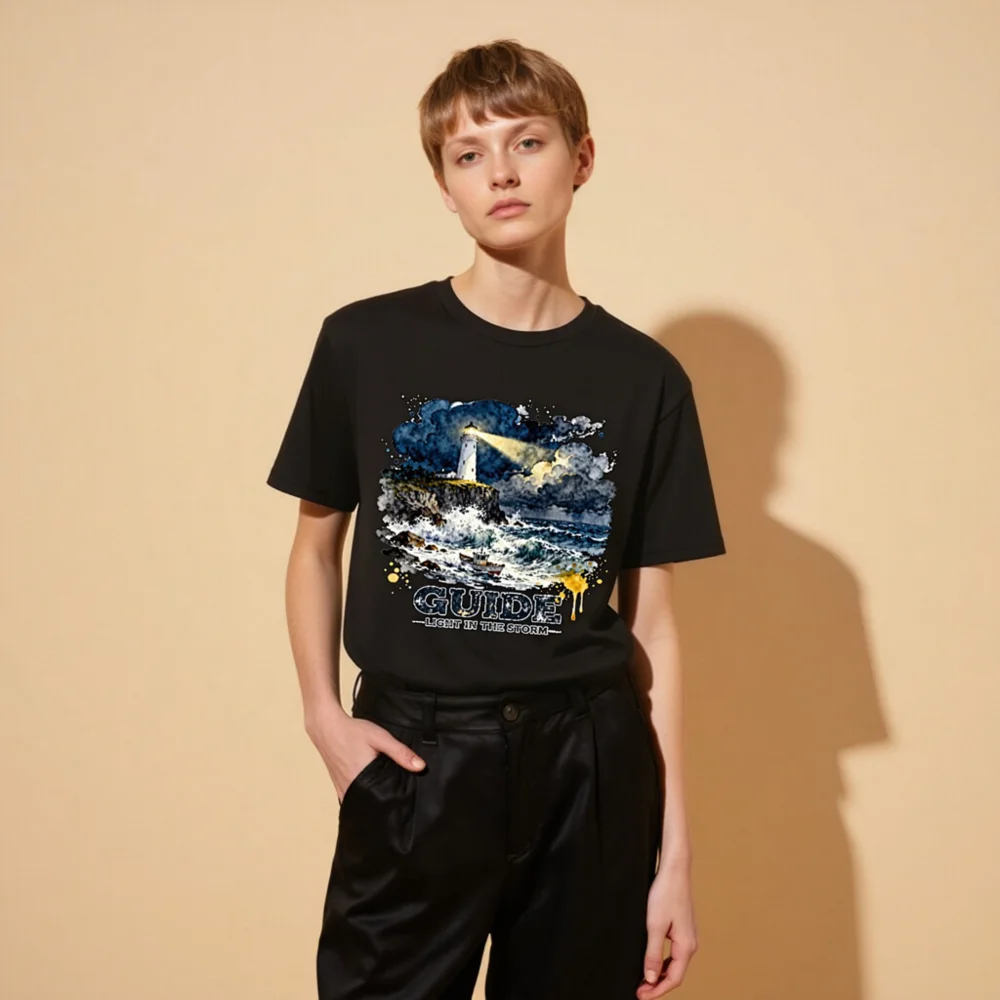 Unisex Organic Cotton T-Shirt – Lighthouse 'Guide: Light in the Storm' Graphic Tee - Image 11