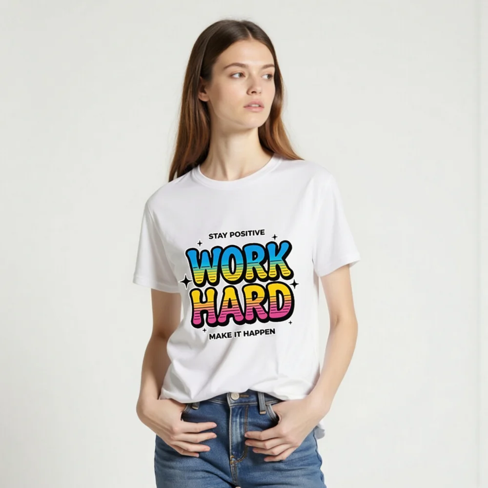 Work Hard Stay Positive T-Shirt – Unisex Organic Cotton - Image 2