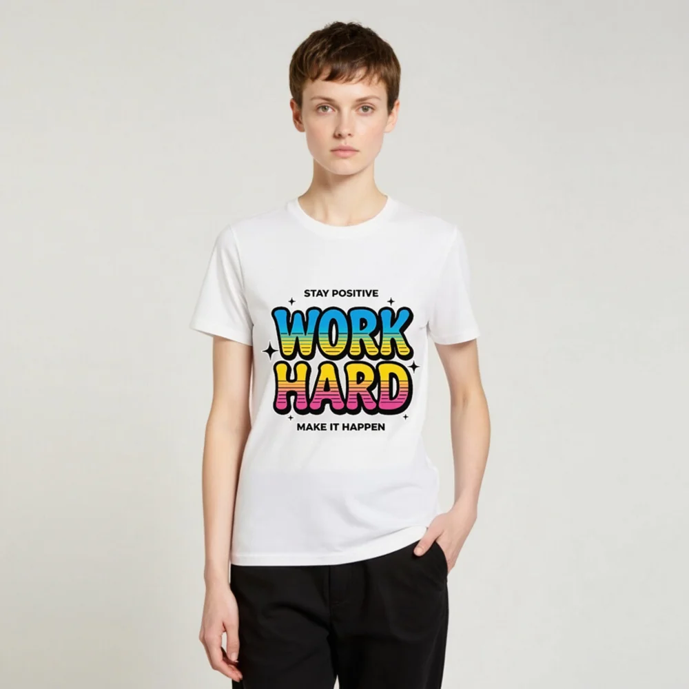 Work Hard Stay Positive T-Shirt – Unisex Organic Cotton - Image 3