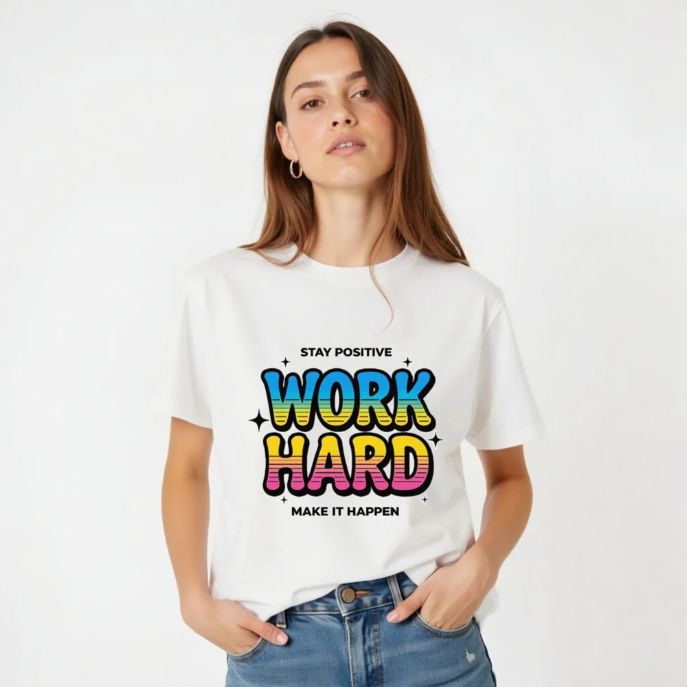 Work Hard Stay Positive T-Shirt – Unisex Organic Cotton - Image 4