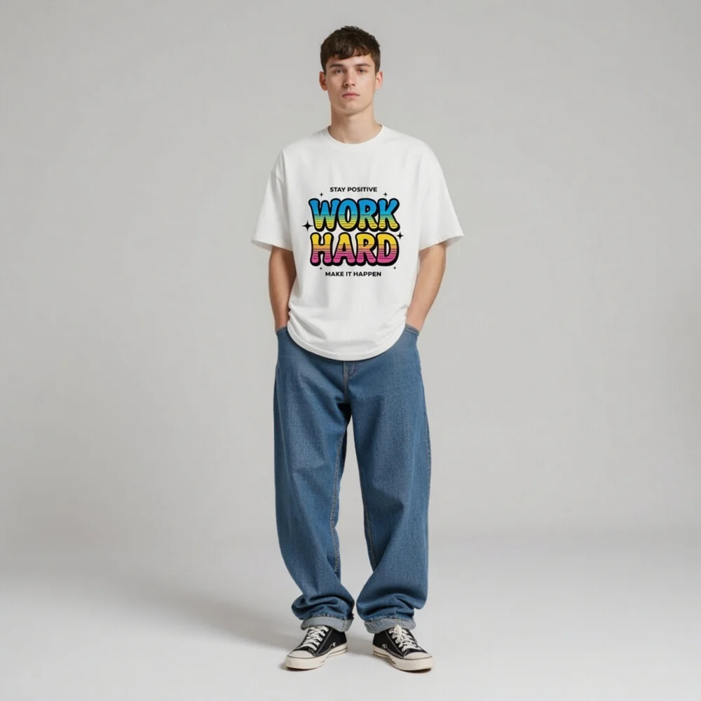 Work Hard Stay Positive T-Shirt – Unisex Organic Cotton - Image 5
