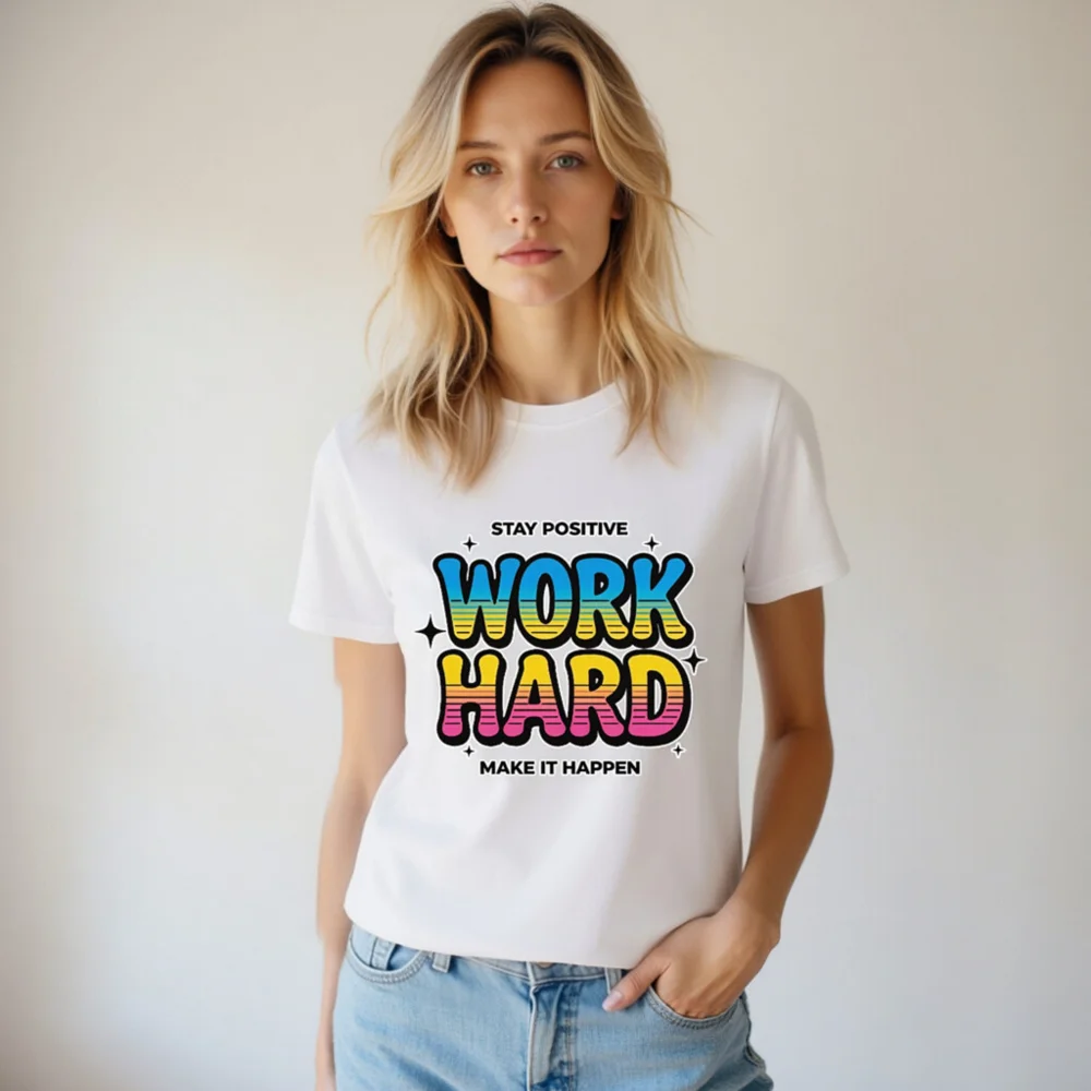 Work Hard Stay Positive T-Shirt – Unisex Organic Cotton - Image 6