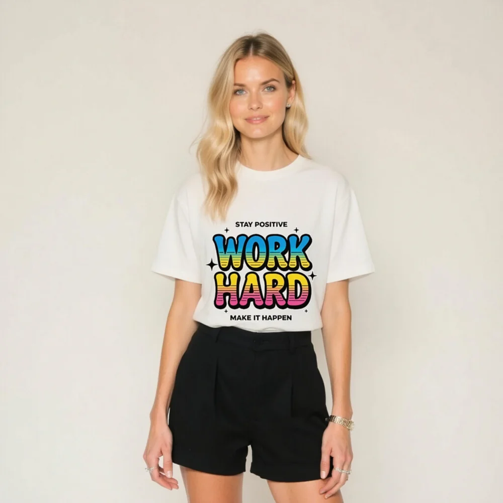 Work Hard Stay Positive T-Shirt – Unisex Organic Cotton - Image 7