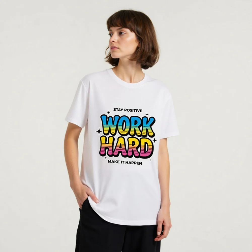 Work Hard Stay Positive T-Shirt – Unisex Organic Cotton - Image 8