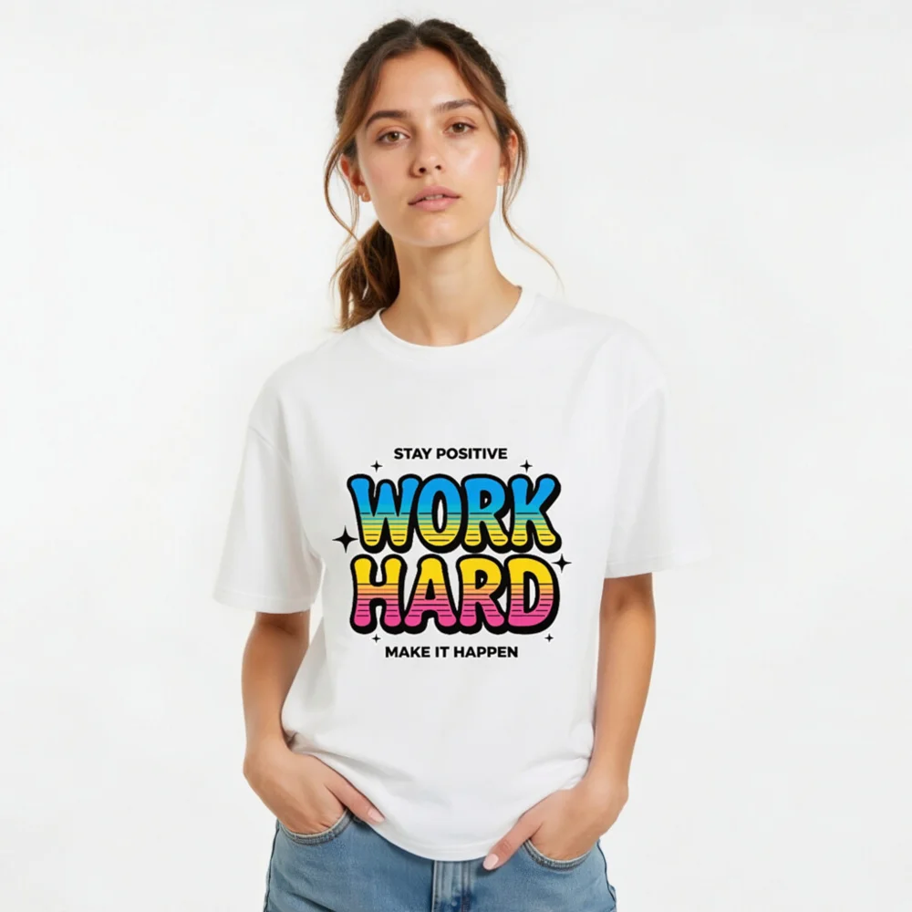 Work Hard Stay Positive T-Shirt – Unisex Organic Cotton - Image 9