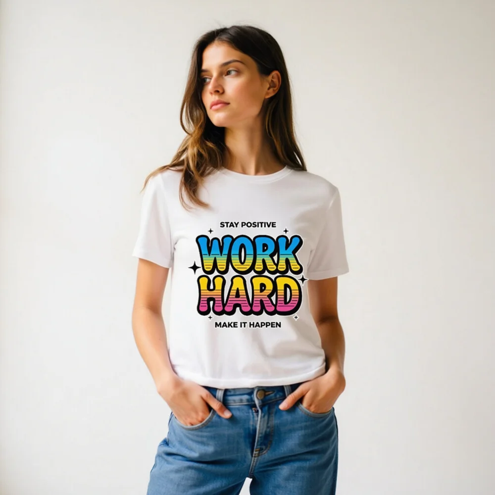 Work Hard Stay Positive T-Shirt – Unisex Organic Cotton - Image 10