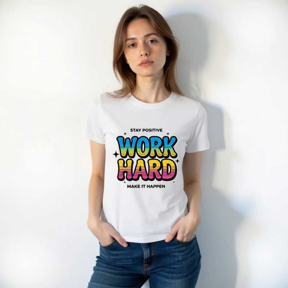 Work Hard Stay Positive T-Shirt – Unisex Organic Cotton - Image 11
