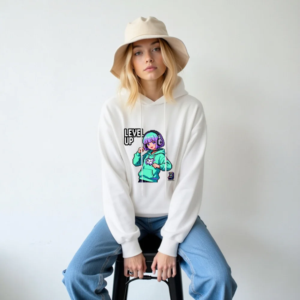 Level Up Pixel Gamer Sweatshirt - Unisex Crew Neck Hoodie - Image 6