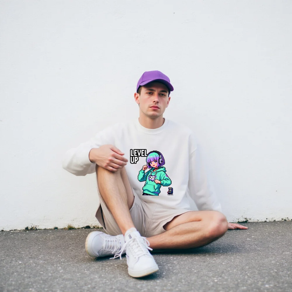 Level Up Pixel Gamer Sweatshirt - Unisex Crew Neck Hoodie - Image 8