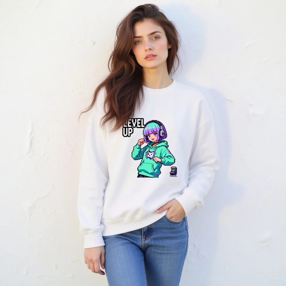 Level Up Pixel Gamer Sweatshirt - Unisex Crew Neck Hoodie - Image 10