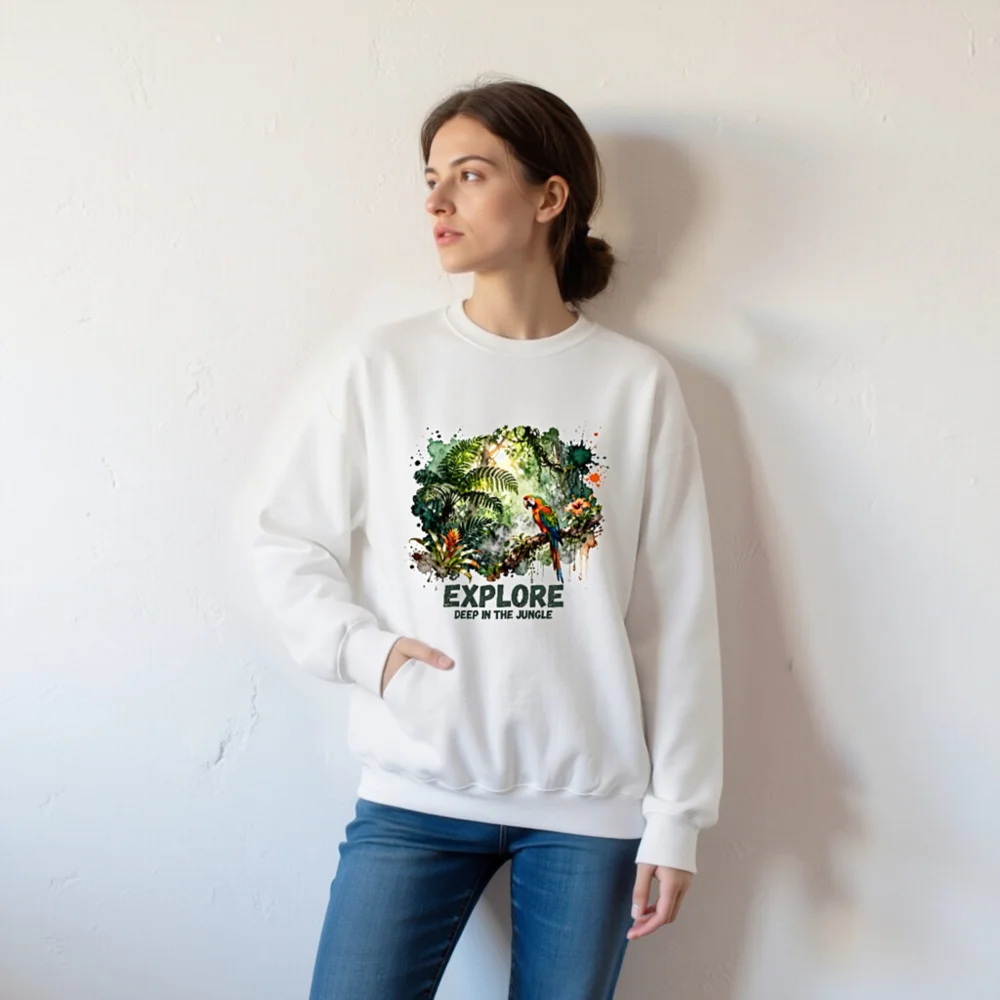 Jungle Explorer Unisex Sweatshirt – Soft Crew Neck Graphic Pullover - Image 7