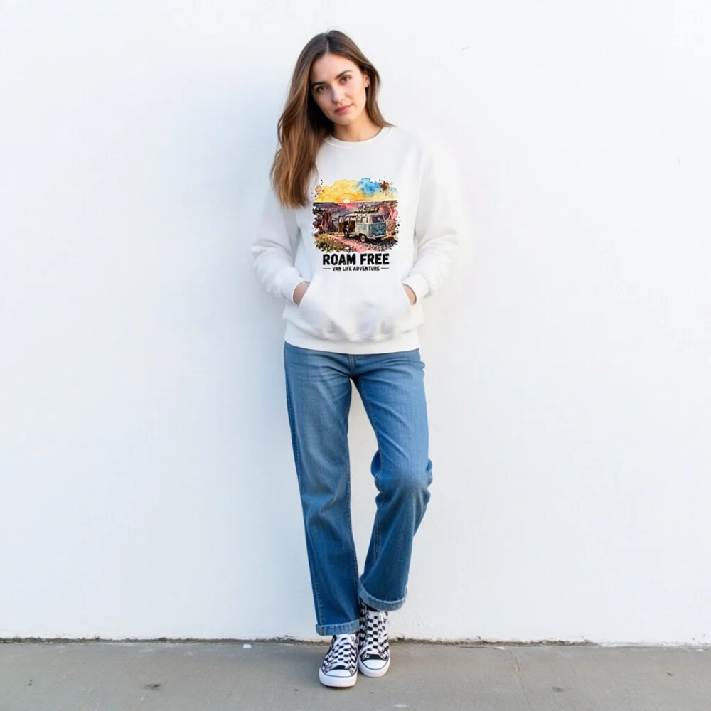 Roam Free Van Life Adventure Sweatshirt - Unisex Crewneck - Image 3