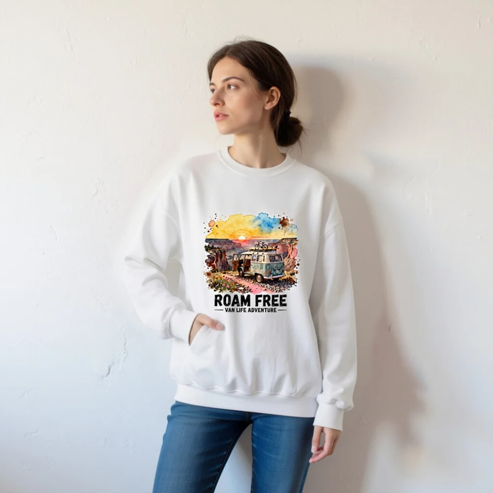 Roam Free Van Life Adventure Sweatshirt - Unisex Crewneck - Image 7