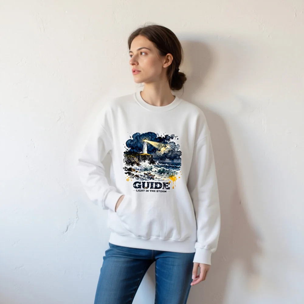 Unisex Crew Neck Sweatshirt – Guide Light in the Storm Graphic Pullover - Image 7