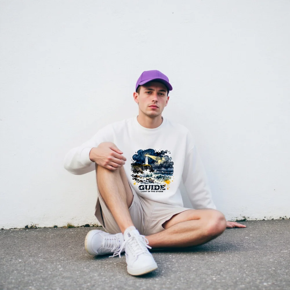 Unisex Crew Neck Sweatshirt – Guide Light in the Storm Graphic Pullover - Image 8