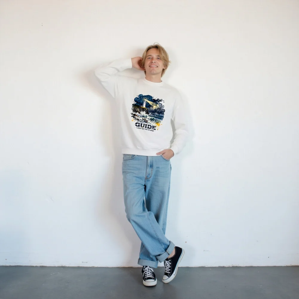 Unisex Crew Neck Sweatshirt – Guide Light in the Storm Graphic Pullover - Image 9