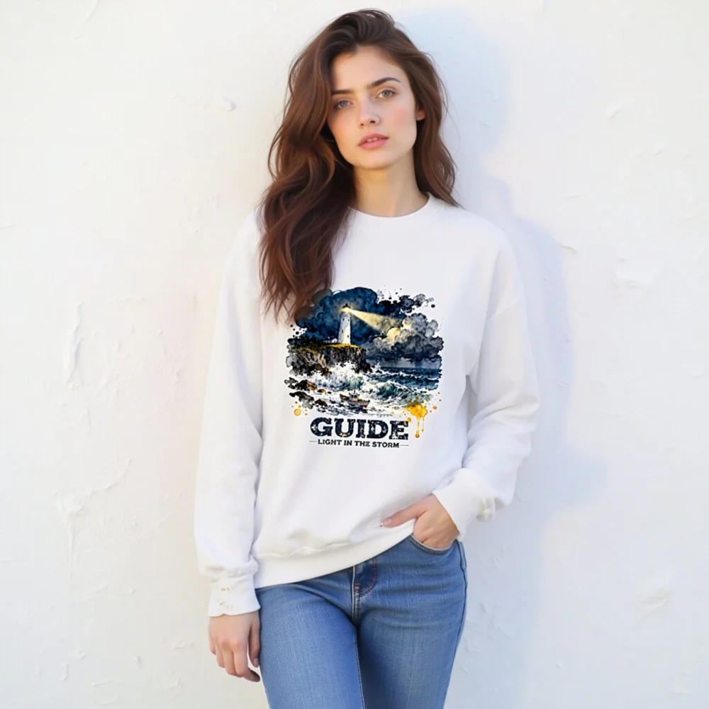 Unisex Crew Neck Sweatshirt – Guide Light in the Storm Graphic Pullover - Image 10