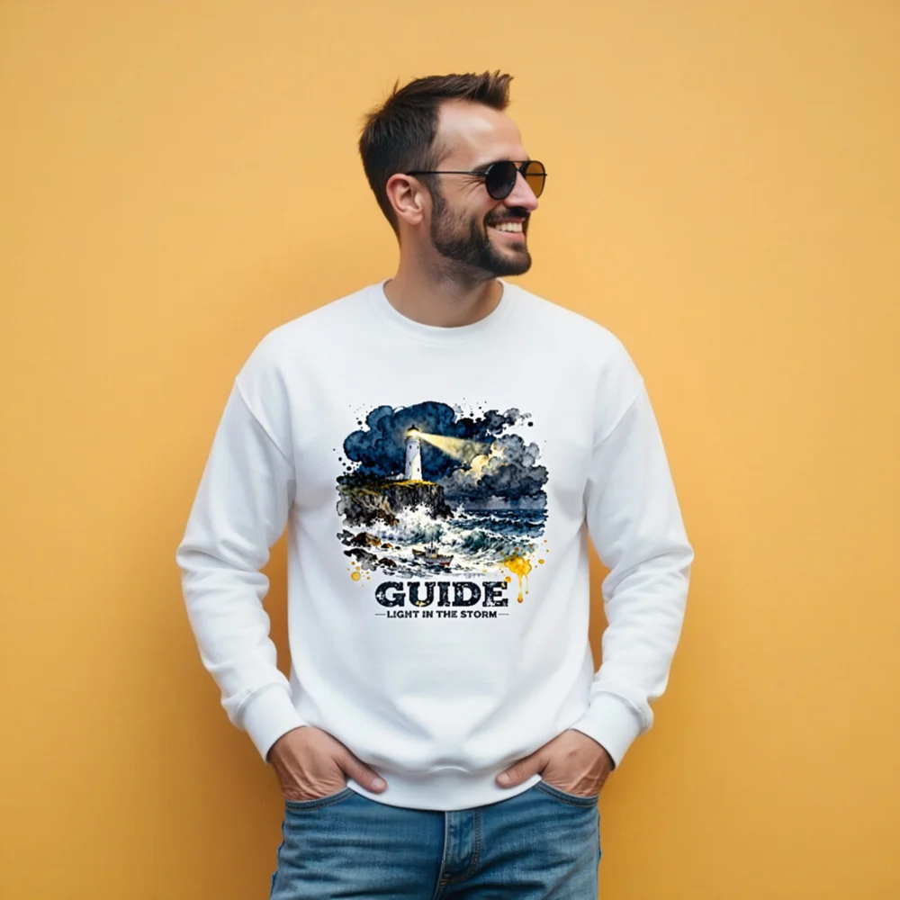 Unisex Crew Neck Sweatshirt – Guide Light in the Storm Graphic Pullover - Image 11