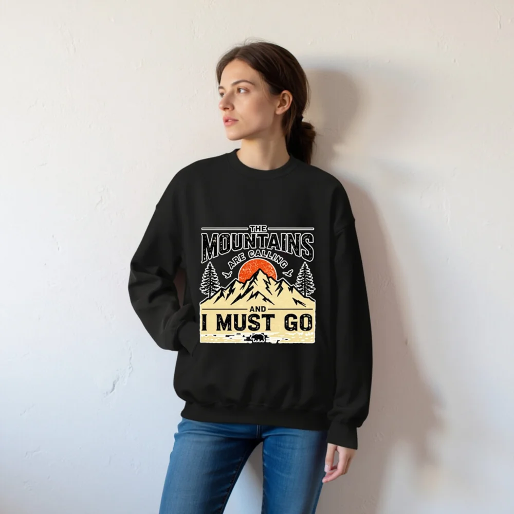 Mountains Are Calling Sweatshirt – Unisex Crewneck Graphic Pullover - Image 6