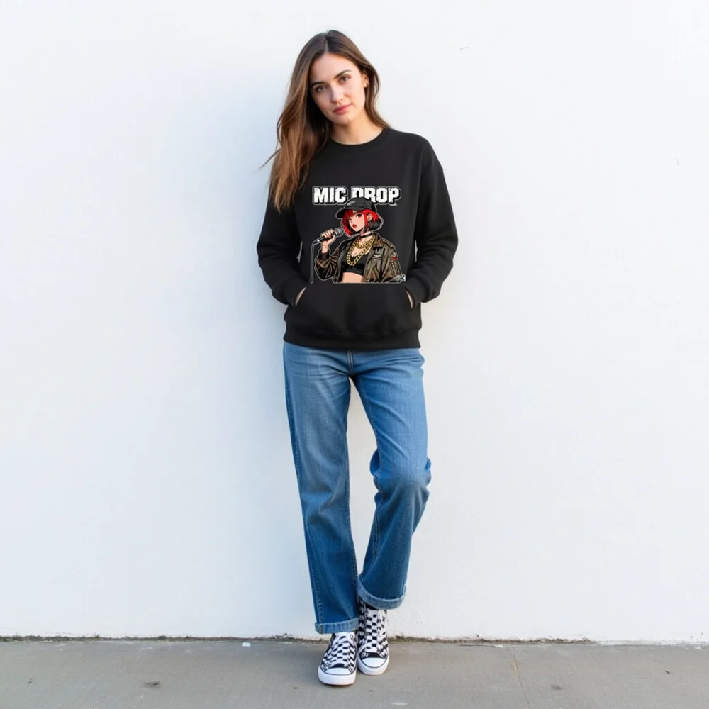 Mic Drop Unisex Crew Neck Sweatshirt - Hip Hop Graphic Pullover - Image 3